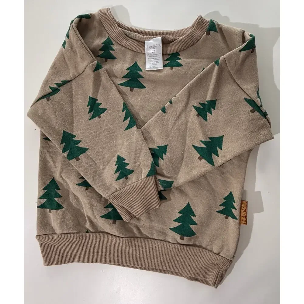 Lila & Jack Toddler 2T Christmas Tree Sweatshirt Jogger Set Beige Green